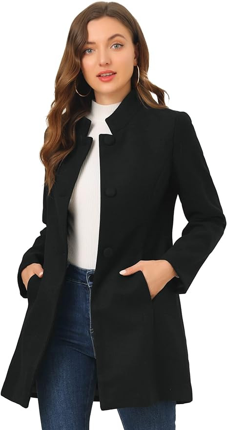Allegra K Women's Winter Overcoat Mid-Long Stand Collar Single Breasted Coat Outerwear | Amazon (US)