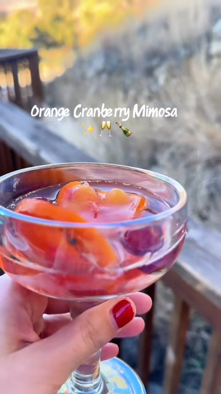 Try this Orange Cranberry Mimosa and keep your drink fun, festive, & cold this New Year’s Eve!! ✨🥂🍾

Be sure to make these at least 3-6 hours in advance or even the night before so the cubes have time to become frozen! All you need to add is 2 orange slices, 3-4 cranberries, and your choice of juice (cranberry or orange) to each cube tray. Pull it out of the freezer when ready to serve, and add 1-2 cubes to your glass. Top with bubbly & sprinkle with edible glitter!! CHEERS to 2025!!! 🍾✨🏔️🥂.

#nye2025 #newyearseveparty #newyearsdrink #fancydrinks #ltkvideo #ltkseasonal #momhacks #easyrecipesformoms #festivedrinks #mimosa #champagnelovers #icecubetray #bubblygirl #recipeinspo #newyearseve2025 

#LTKSeasonal #LTKWatchNow #LTKHoliday