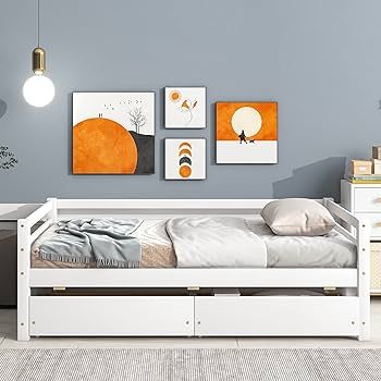 Oudiec Twin Size Daybed with 2 Drawers, Pine Wood Bedframe w/Guardrail for Boys/Girls/Teens/Kids Bedroom, Space Saving Design, No Box Spring Needed, White | Amazon (US)