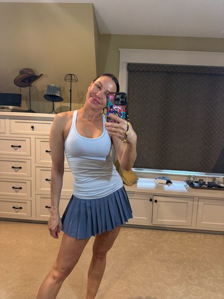 The cutest blue pleated skirt from lululemon size 4. With the swiftly tech racer back tank top from lululemon size 4. Loving this summer sporty but cute style! 

#LTKFitness #LTKOver40 #LTKActive
