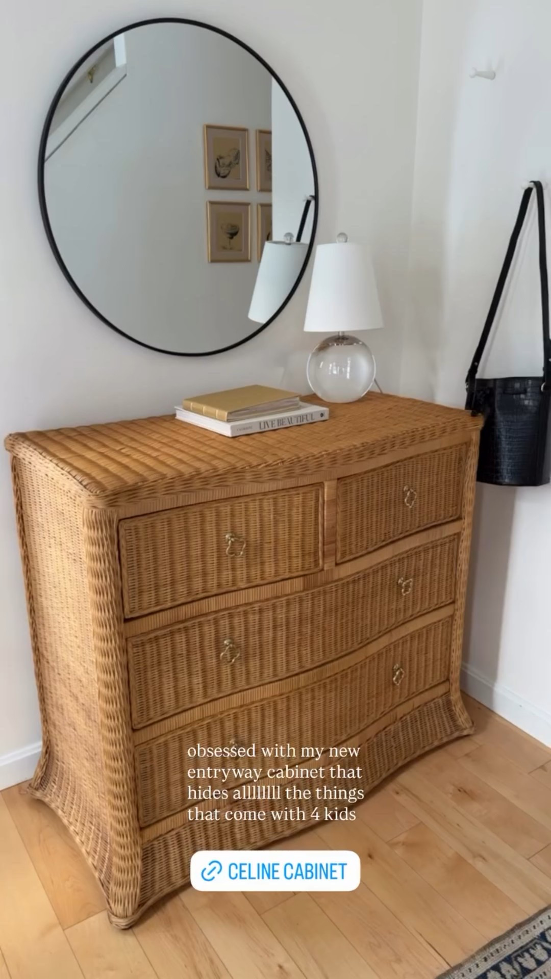 obsessed with my new entryway cabinet that hides allllllll the things that come with 4 kids