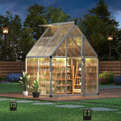 6*4 FT Large Outdoor Greenhouse and Garden Planting,Polycarbonate Green House with Enhanced Aluminum Frame and W/Lockable Push Door,Silver | Target