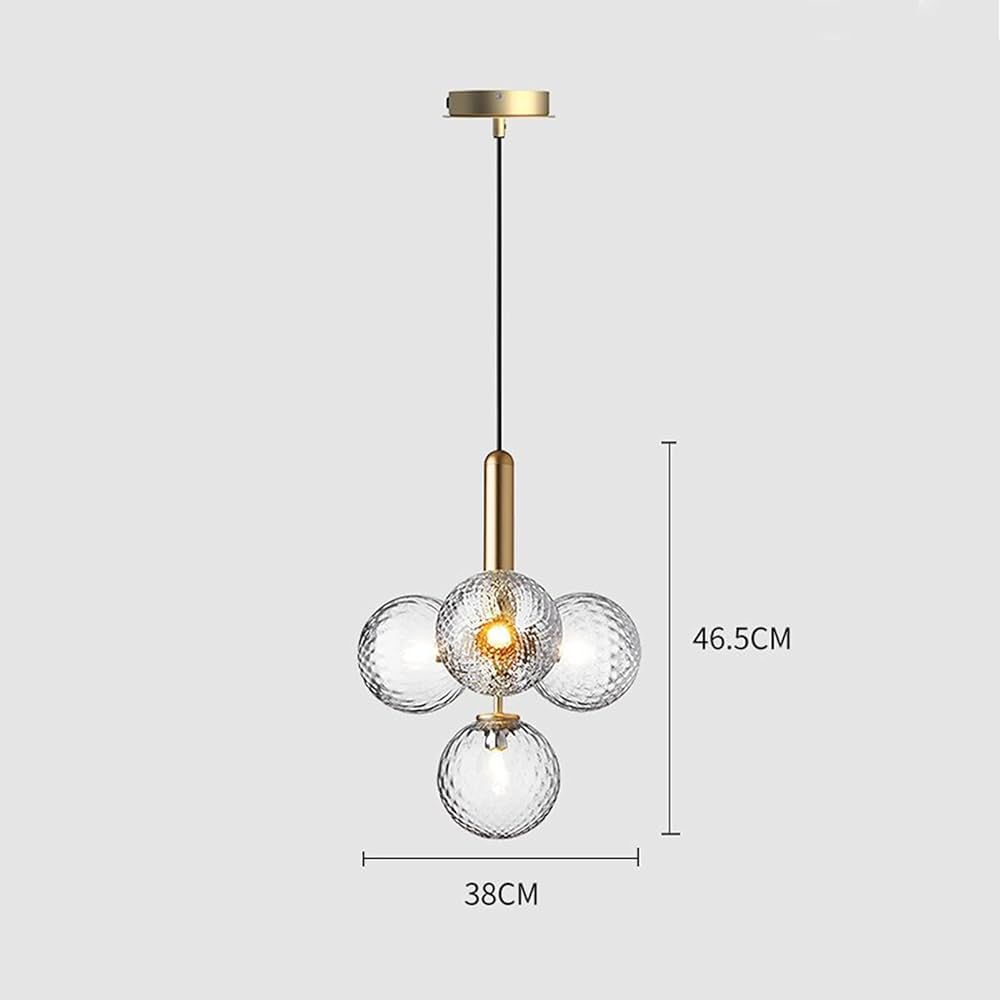 4-Light Clear Glass Globe Chandelier Pendant Lighting Fixtures, Brass Gold Base with Clear Glass Ball Hanging Lamp for Kitchen Island (Clear) | Amazon (US)