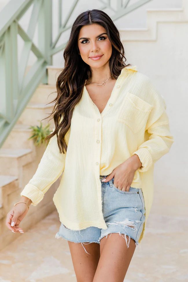 Let Me Adore You Yellow Button Front Gauze Blouse SALE | Pink Lily