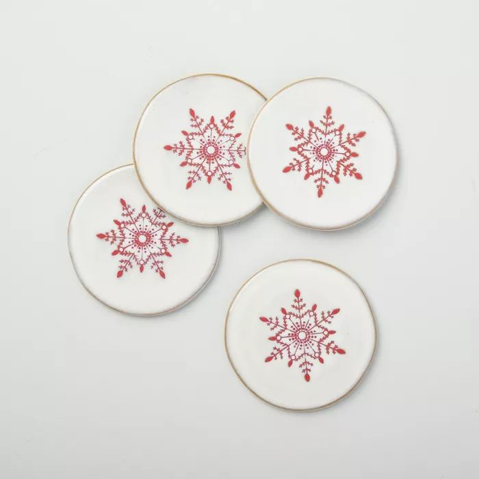 Snowflake Stoneware Coaster Set Gray/Red - Hearth & Hand™ with Magnolia | Target