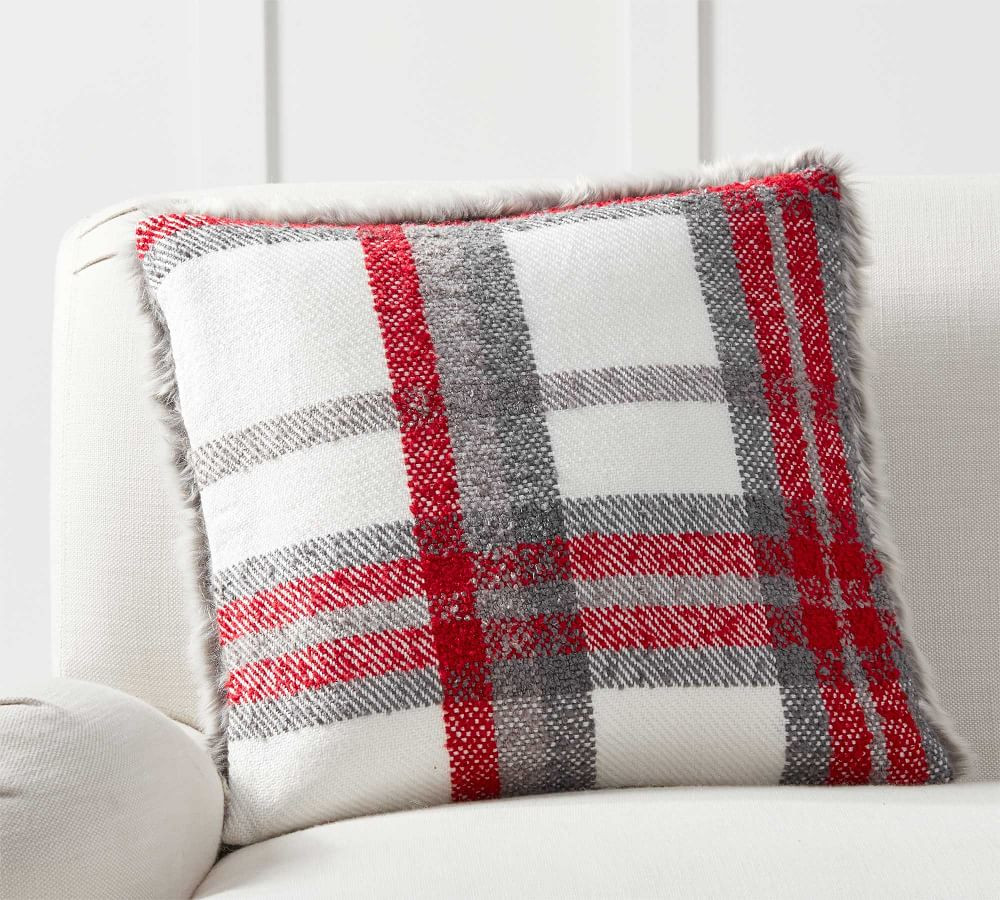 Graham Plaid w/ Faux Fur Back Pillow Cover, 18&amp;quot;, Multi | Pottery Barn (US)