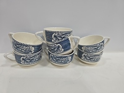 Currier and Ives Royal Blue Tea Cup Vintage Horse & Carriage Set of 7 Free S&H | eBay US