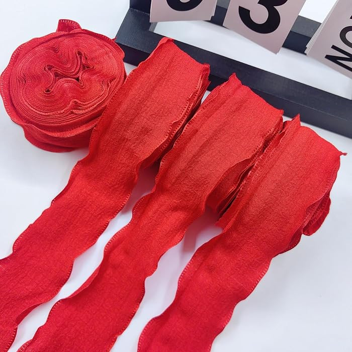 Red Ribbon 4Rolls Wavy Handmade Wide Ribbon for Gift Wrapping Craft Sewing 1-1/2 inch 1.5" x 40Ya... | Amazon (US)