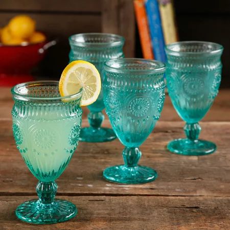 The Pioneer Woman Adeline Embossed 12-Ounce Footed Glass Goblets, Set of 4 - Walmart.com | Walmart (US)