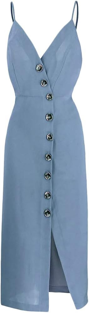 TOP-MAX Women's Dresses-Summer Spaghetti Strap Sleeveless Cocktail Party Casual Button Down Midi ... | Amazon (US)