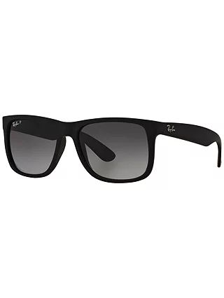Ray-Ban RB4165 Justin Polarised Wayfarer Sunglasses, Black | John Lewis UK
