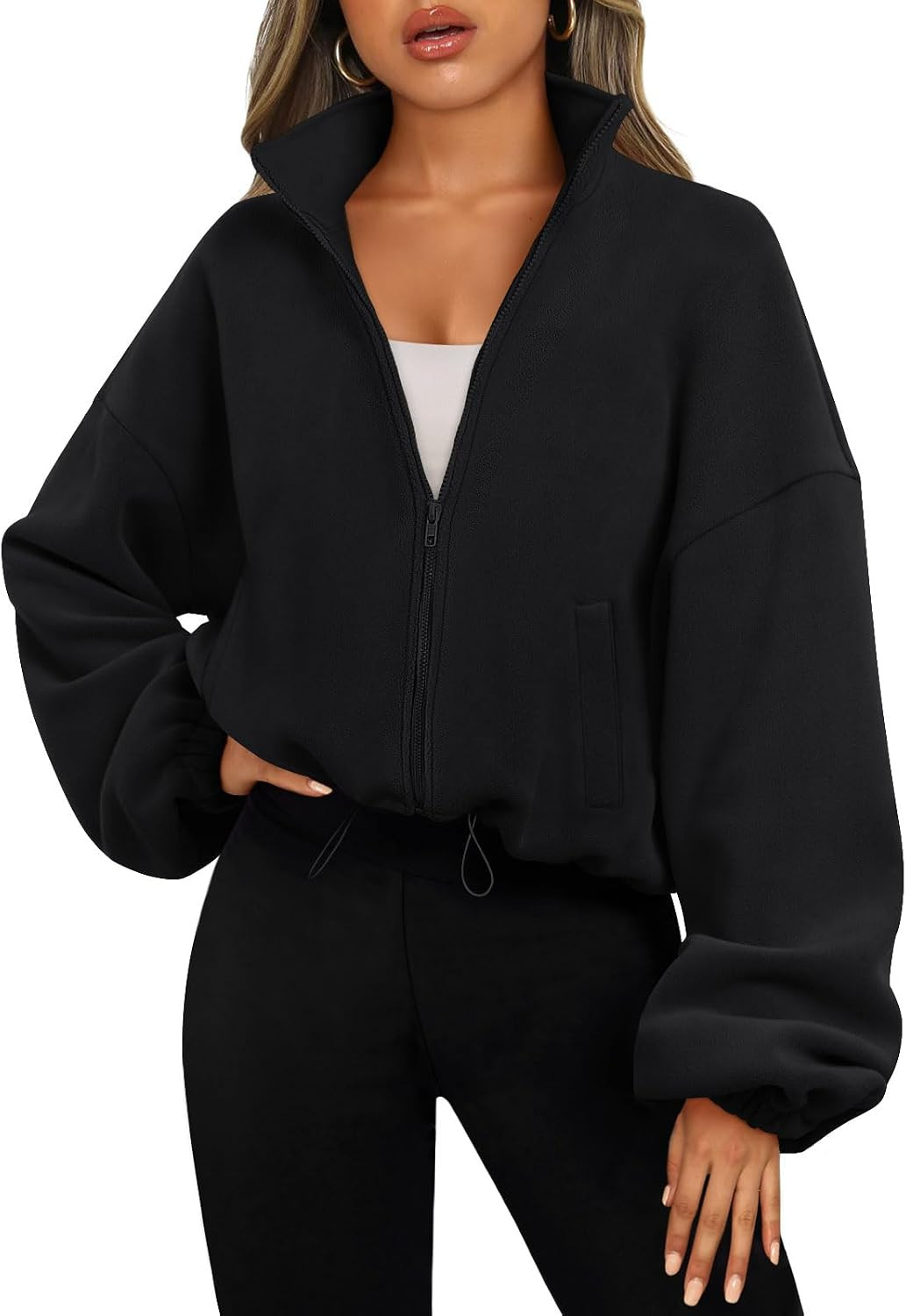 AUTOMET Womens Fleece Jackets Zip Up Oversized Cropped Sweatshirts | Amazon (US)