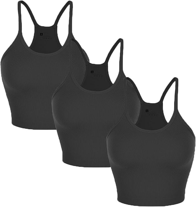 3-Pack Women’s Seamless Crop Top Ribbed Camisole No Padding Racerback Tank Tops | Amazon (US)