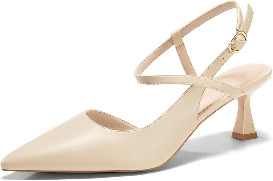 Womens Low Kitten Heel Closed Pointed Toe Slingback Pumps Heels Slip On Heeled Sandals Dress Shoe... | Amazon (US)