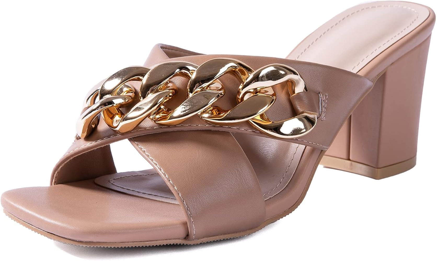 Women Heeled Sandals Woven Block Square-toe Leather Comfortable Strappy Casual Sandals | Amazon (US)