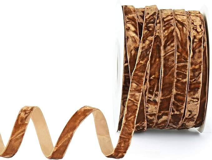 Mayreel Brown Crushed Velvet Ribbon 3/8 Inch x 25 Yards Crinkle Ribbon for Flower Bouquet Vintage... | Amazon (US)