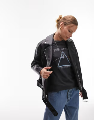 Topshop faux leather oversized biker jacket in black | ASOS (Global)