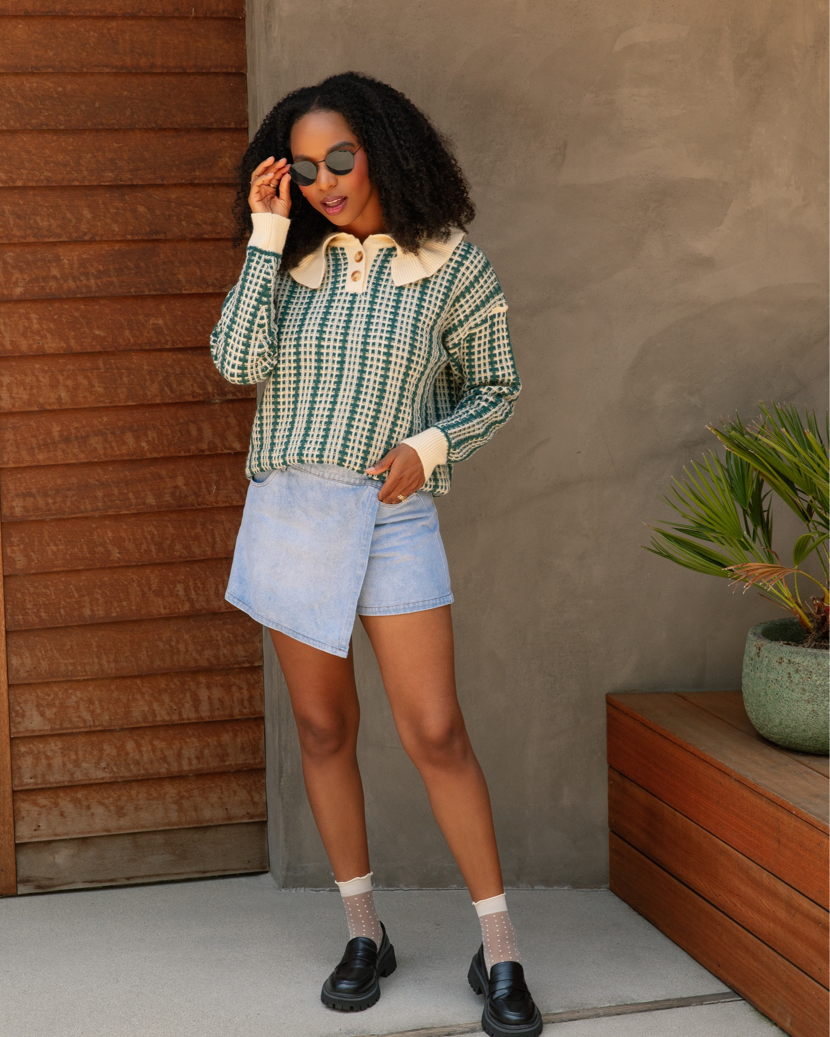 The perfect transitional fall outfit. A preppy collared sweater and light denim skirt with polka dot socks and loafers 🙌🏽

#LTKStyleTip #LTKSaleAlert #LTKFindsUnder50