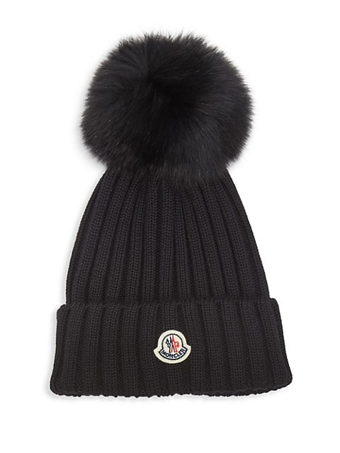 Fox Fur Pom-Pom Ribbed Wool Beanie | Saks Fifth Avenue