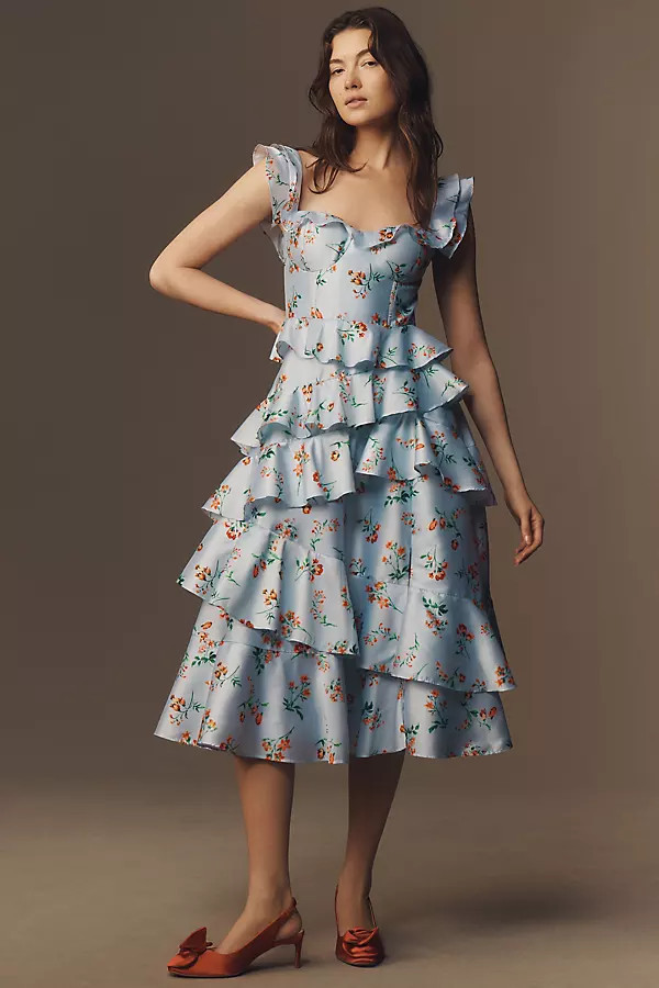 Sydney Corset Fit-and-Flare Taffeta Midi Dress | Anthropologie (US)