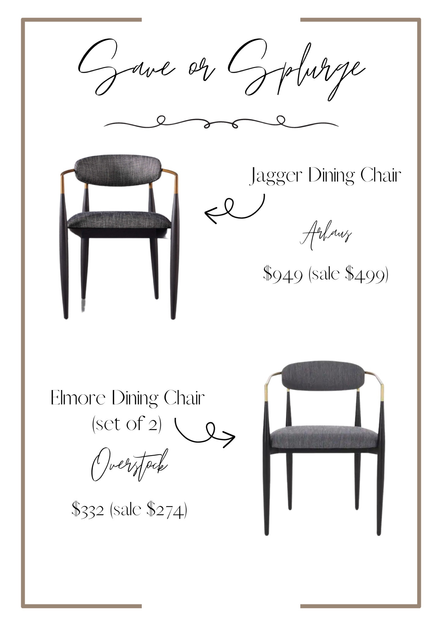 Save or Splurge - Dining chairs 

Dining chairs, dupe, Arhaus dupe, overstock, overstock finds, dining room, dining ideas, home decor, home finds, furniture finds, budget friendly

#LTKhome #LTKFind #LTKSeasonal