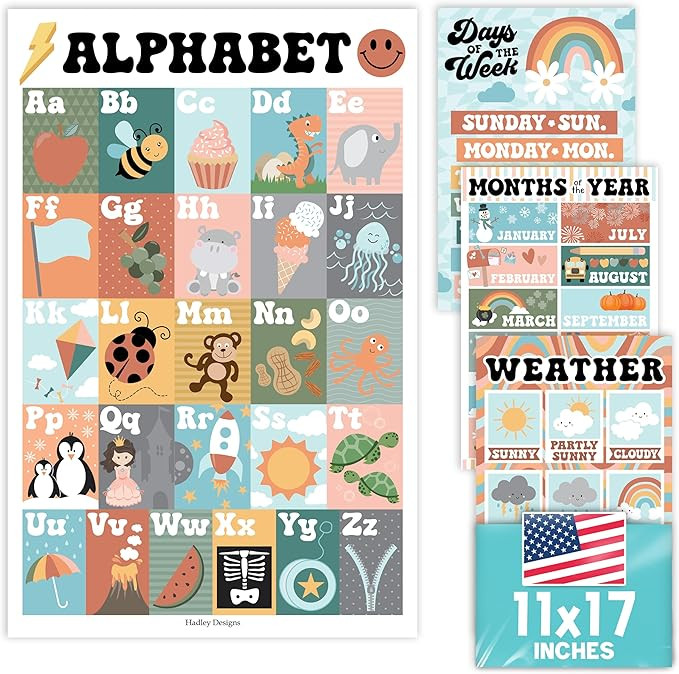 Hadley Designs 4 Alphabet, Months of the Year, Weather, Days of The Week Calendar For Kids, ABC C... | Amazon (US)