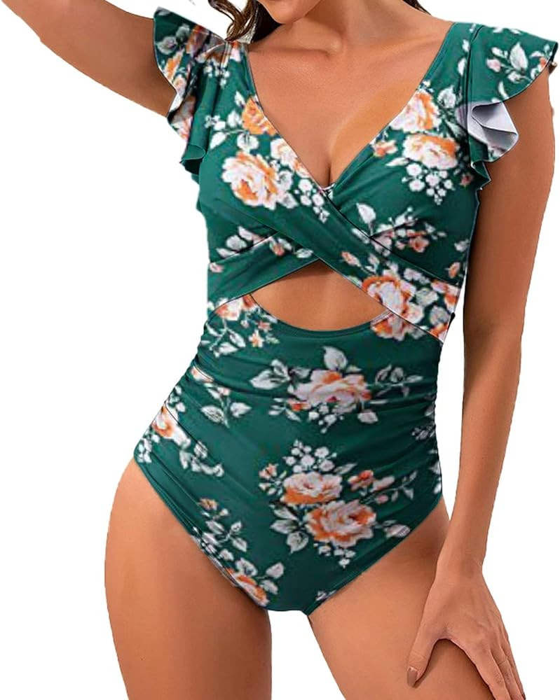 Women's One Piece Swimsuits Tummy Control Cutout High Waisted Bathing Suit Wrap Tie Back Swim Sui... | Amazon (US)