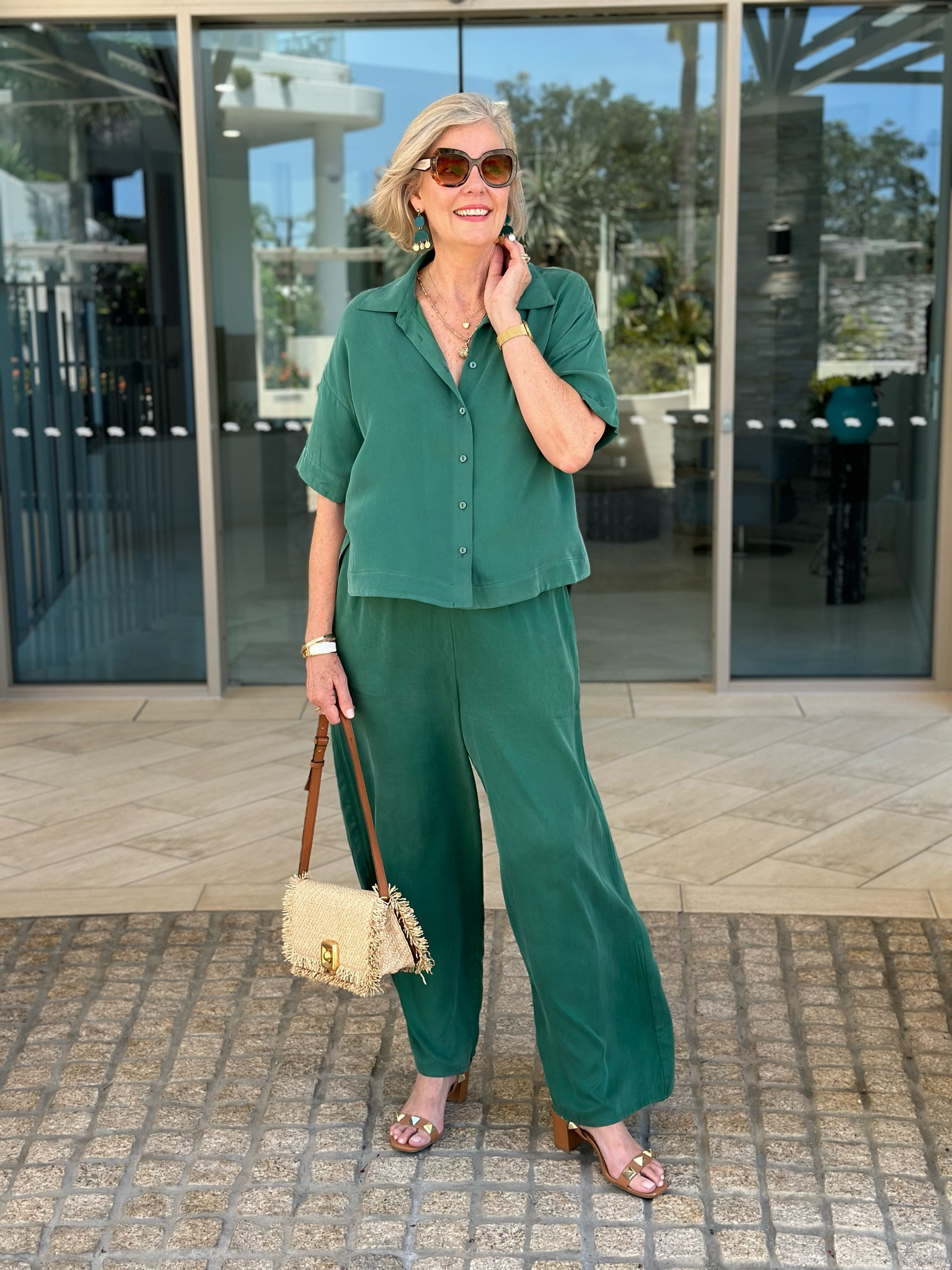 A beautiful comfortable matching set in jungle green, perfect for Christmas events or just to wear all year round. The material feels so soft to wear too. 🎄💚

Linda 175cms wears a Size 10 in both shirt  and pants. 💫

#LTKover50style #LTKsummer #LTKaustralia