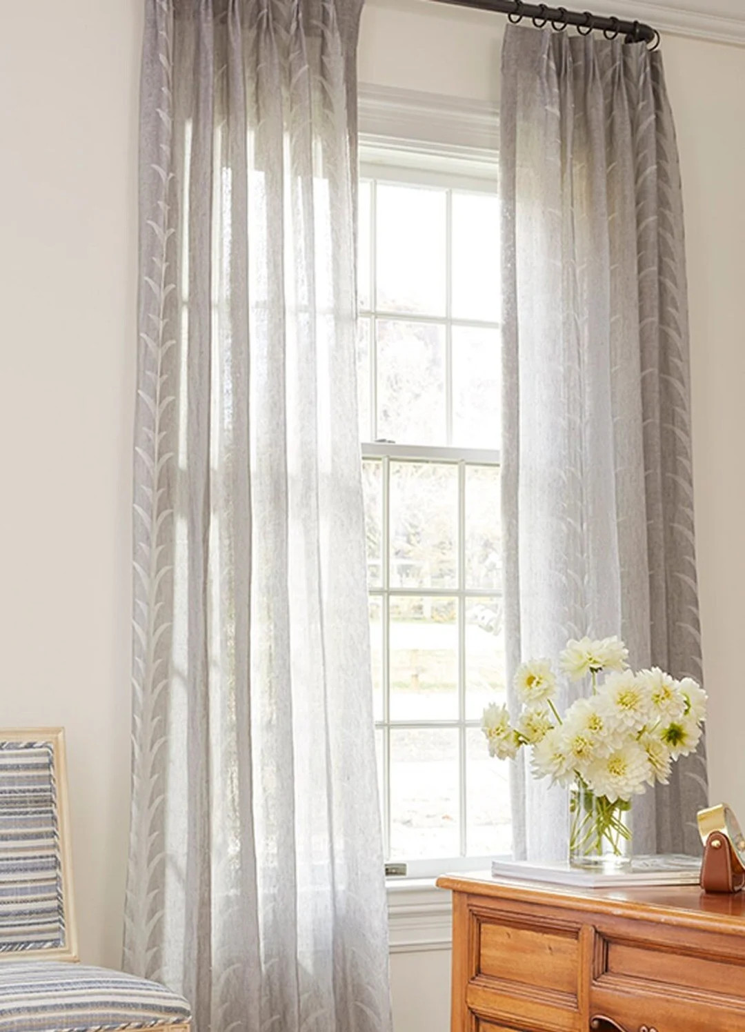 Custom Designer Schumacher Acanthus Stripe Sheer Curtain - Etsy | Etsy (US)