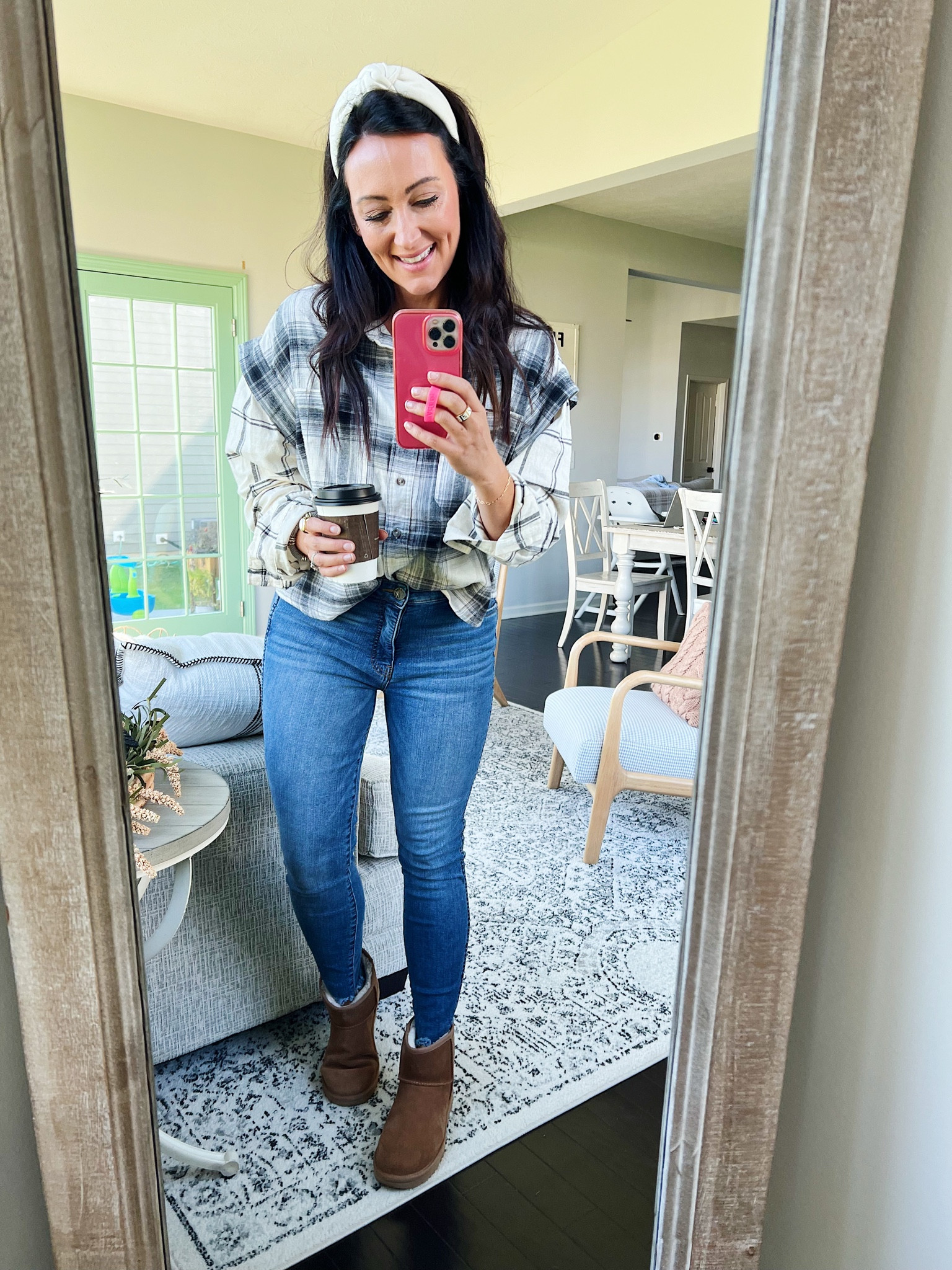 • medium flannel
• size down in jeans - in a 4
• Uggs true to size 