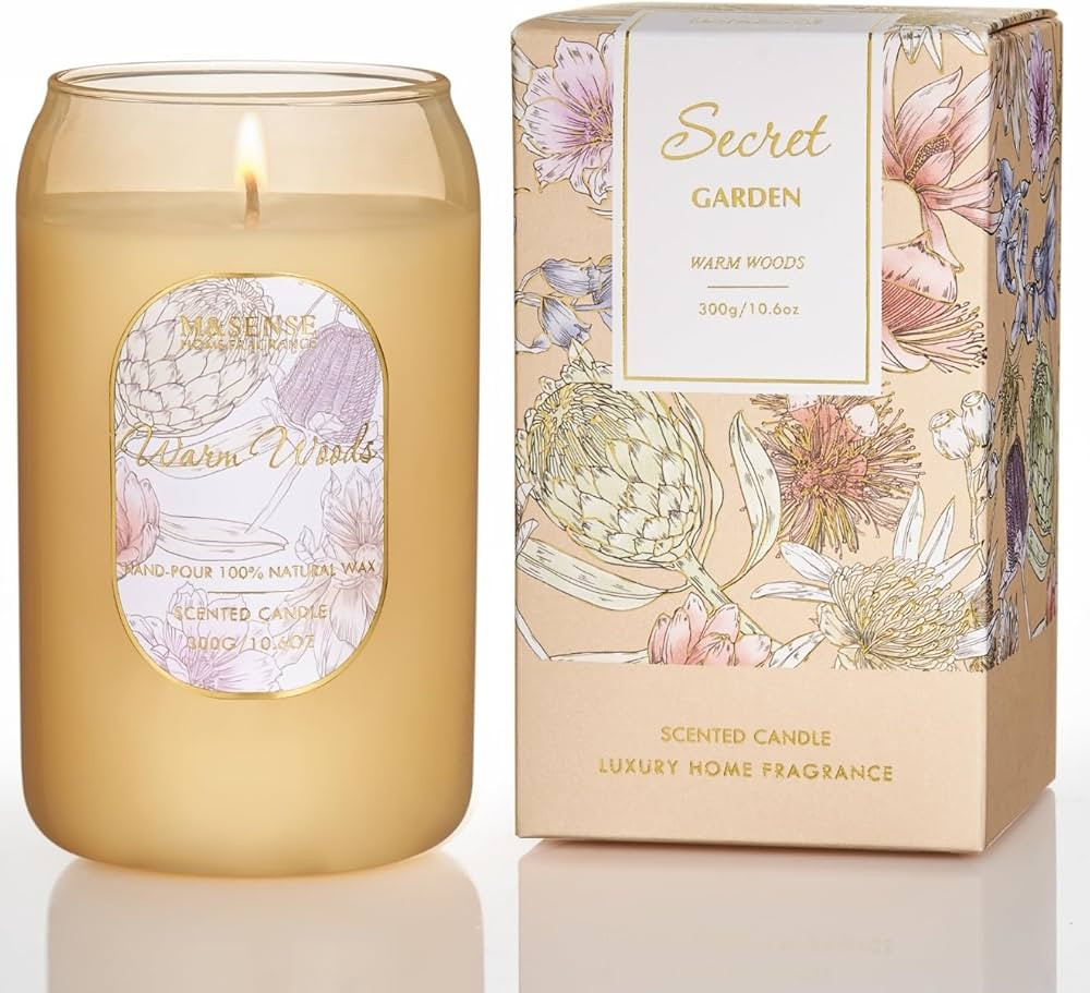 M&SENSE Aromatherapy Yellow Soy Scented Candle - Warm Woods Scent, 10.6 oz, 60-Hour Burn, Cozy St... | Amazon (US)