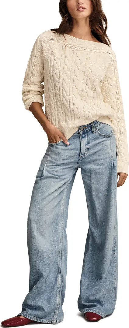 Cable Stitch Boat Neck Cotton Sweater | Nordstrom