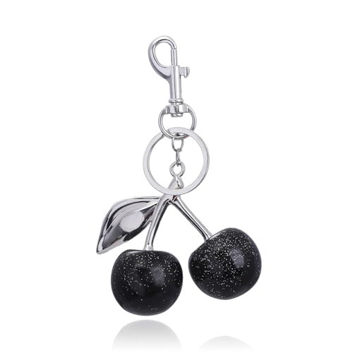 SORGERLY Black Cherry Bag Charm Keychain - Cute Purse Handbag Fruit Accessories - Beautiful Birthday Gift for Women (Black) | Amazon (US)
