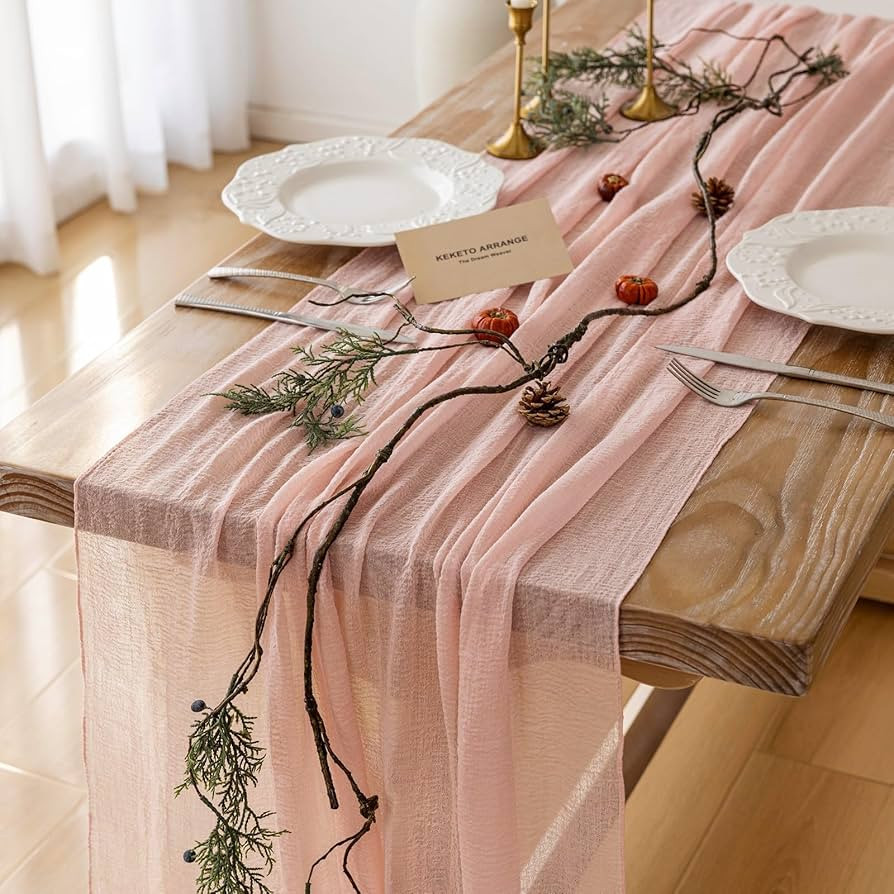 Keketo Blush Pink Spring Easter Table Runner Cheese Cloth Rustic Gauze Cheesecloth Table Runner 1... | Amazon (US)
