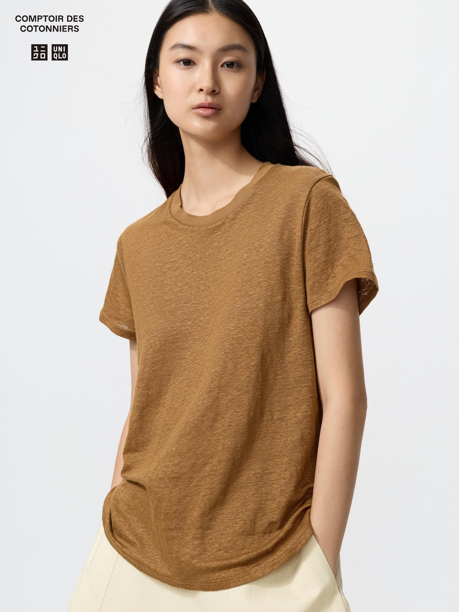 Women's Linen T-Shirt Brown XS UNIQLO US | UNIQLO (US)