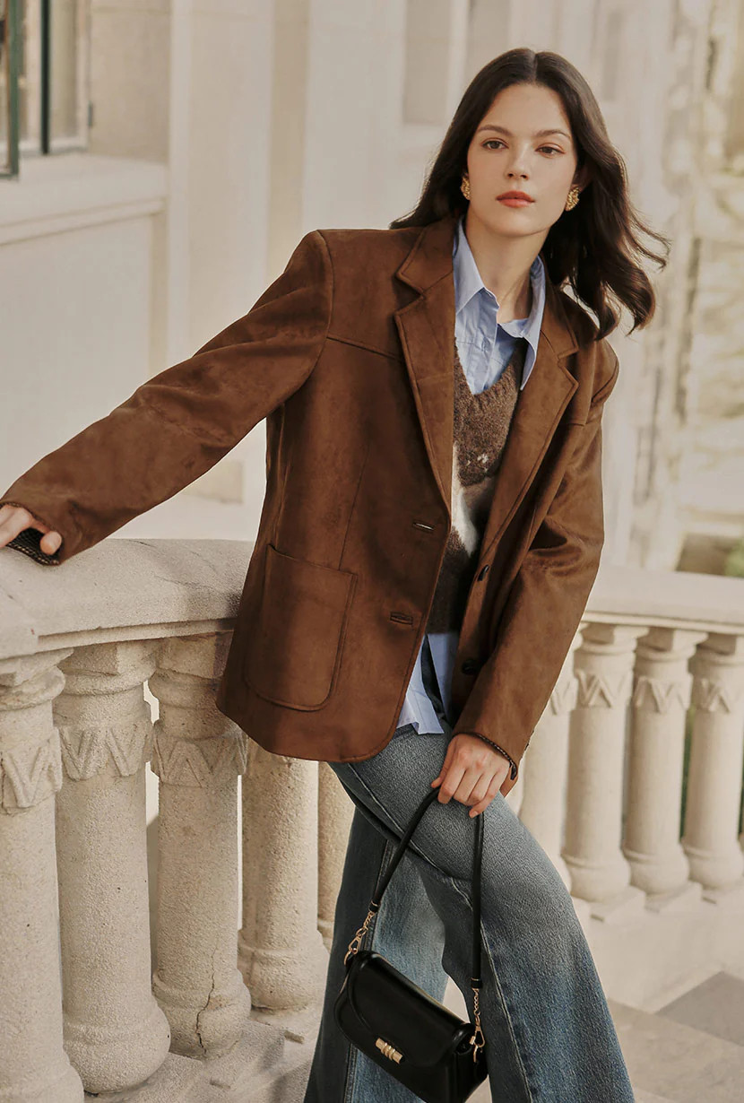Dominique Oversized Suede Blazer - Caramel | Petite Studio NYC