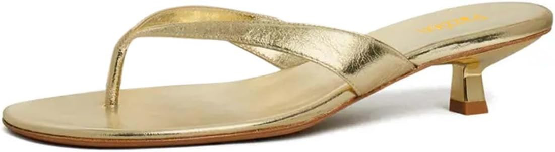 Pazzion Women's Fashion Open Toe Kitten Heel Flip Flops Slip On Low Heeled Thong Sandals Comforta... | Amazon (US)