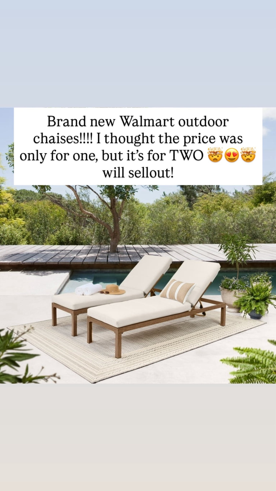 Brand new Walmart outdoor chaises!!!! I thought the price was only for one, but it’s for TWO 🤯😍🤯 will sellout! 

#LTKSpringSale #LTKSeasonal #LTKHome