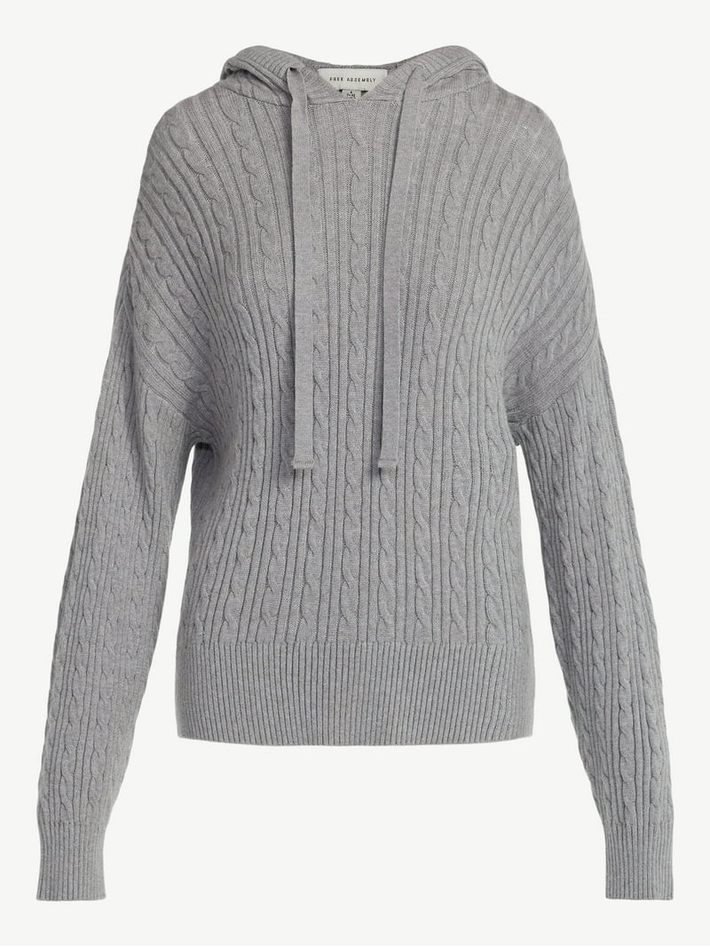 Free Assembly Women's Cozy Yarn Cable Knit Hoodie Sweater, Midweight, Size XS-XXL | Walmart (US)