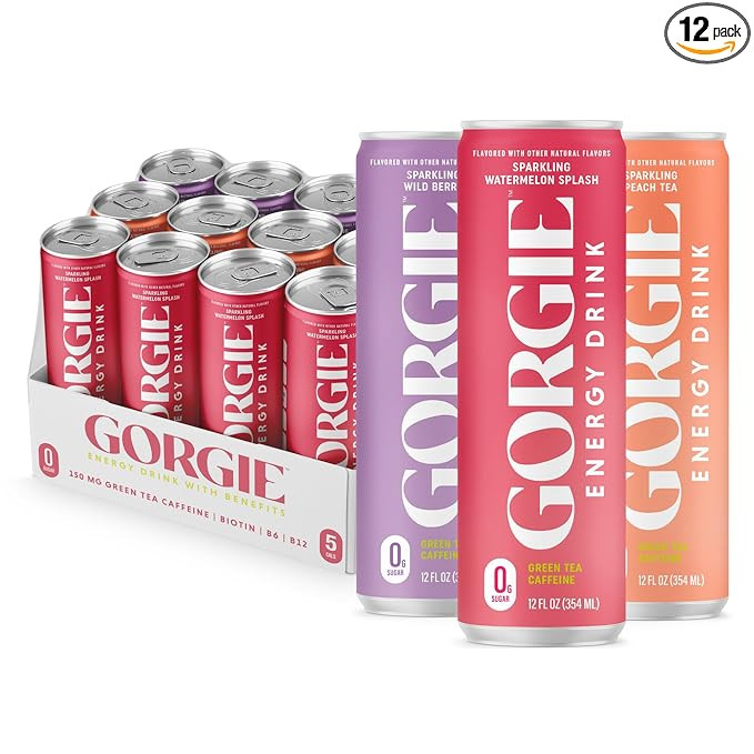 GORGIE Original Variety, Sugar-Free Natural Energy Drink Sparkling, Healthy Energy Drinks - Green... | Amazon (US)