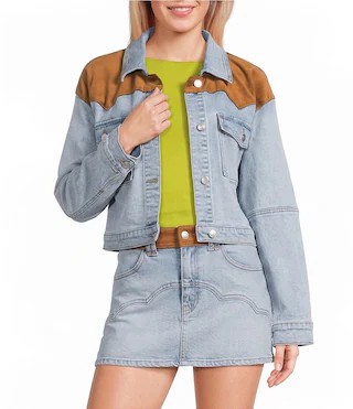 GB Suede Trim Coordinating Denim Jacket -  M | Dillard's