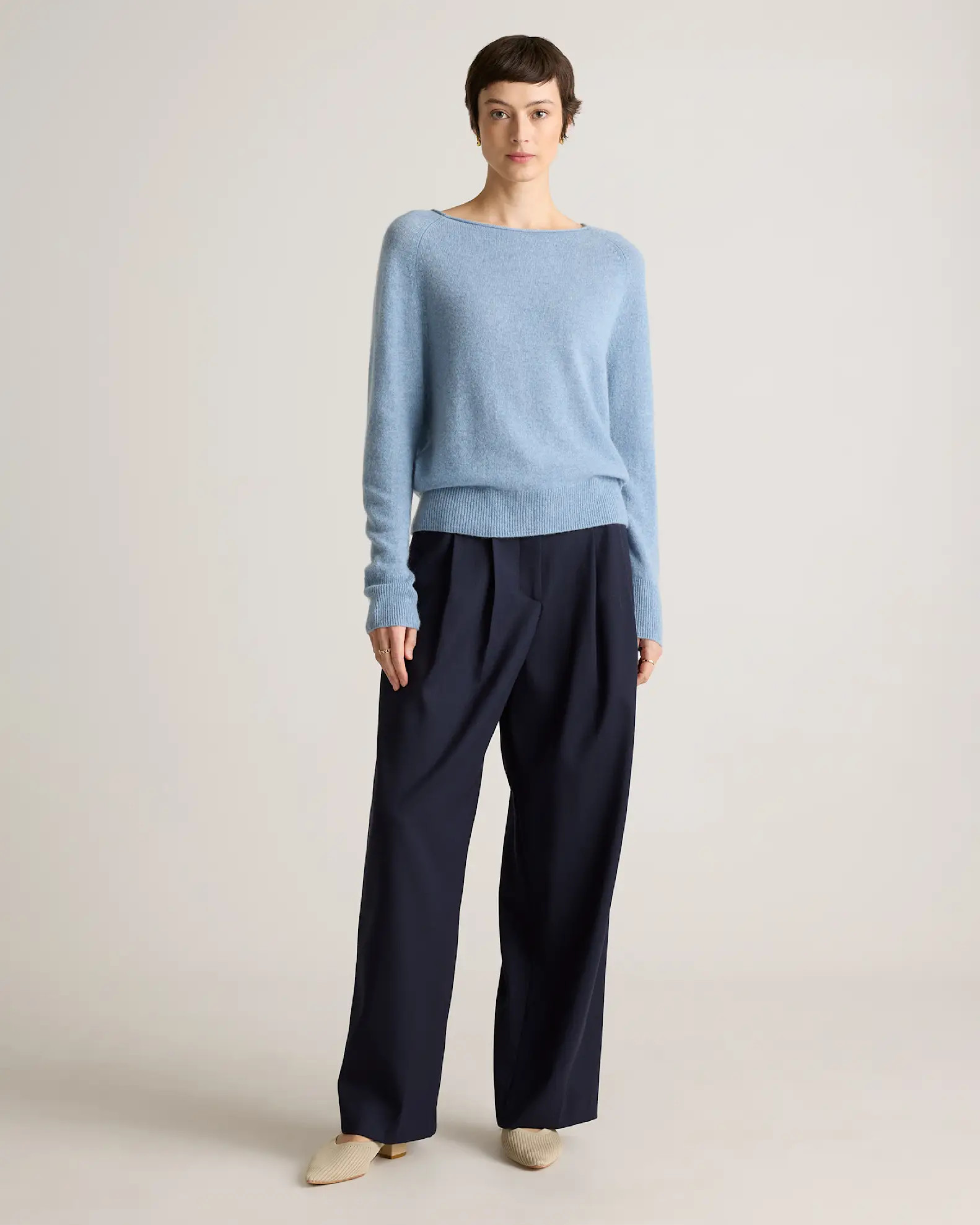 Mongolian Cashmere Boatneck Sweater in Faded Denim | Quince