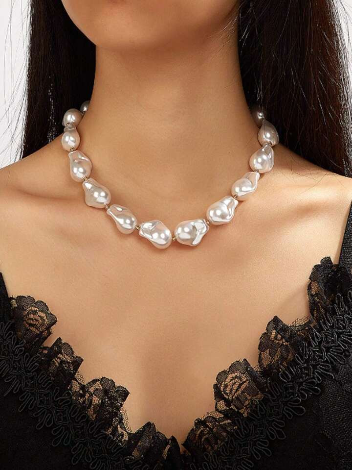 Vintage Baroque Faux Pearl  Necklace, Irregular Shape, Fashionable And Versatile, European And Am... | SHEIN