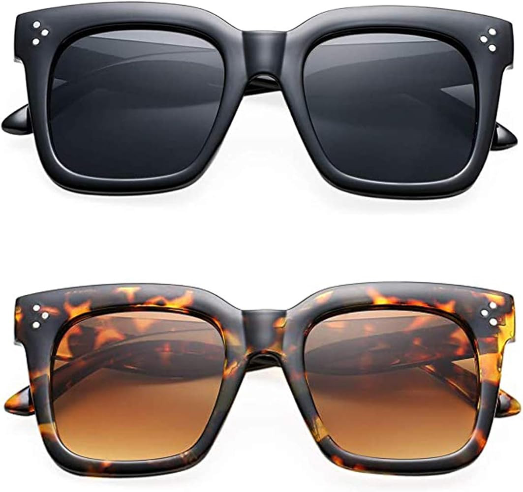 BOURYO Retro Oversized Square Sunglasses for Women Flat Lens Sun Glasses Gradient Shades UV400 | Amazon (US)