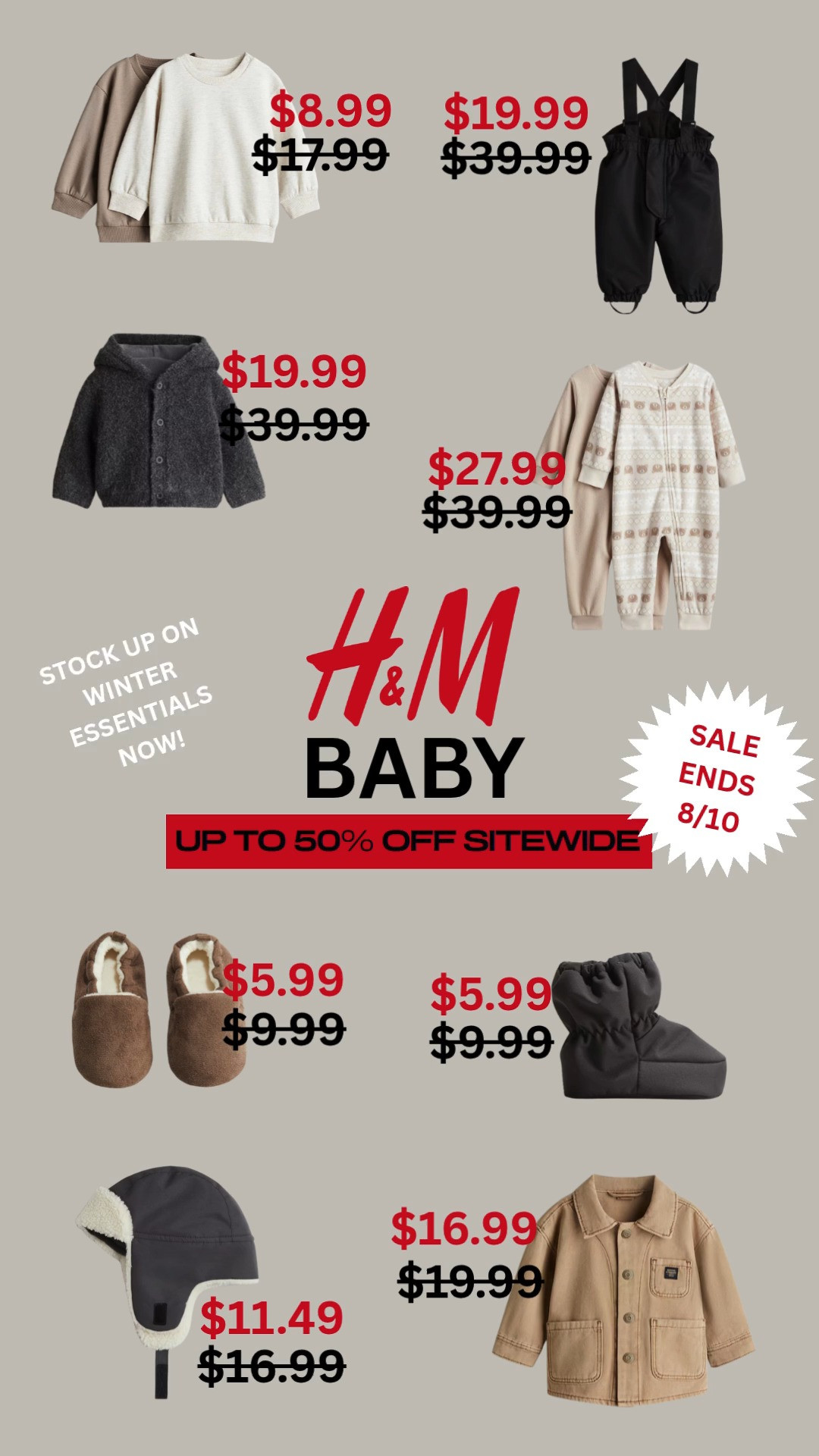 Now is a great time to stock up on all things baby for fall and winter. Sweatshirts, hats, booties, warm pajamas, snow gear, winter coats, all for up to 50% at H&M Baby (and H&M for Mom & Dad too!). Hurry, this sale ends 8/10 and you don't want to miss it! 

 #LTKBaby #LTKKids #LTKautumn