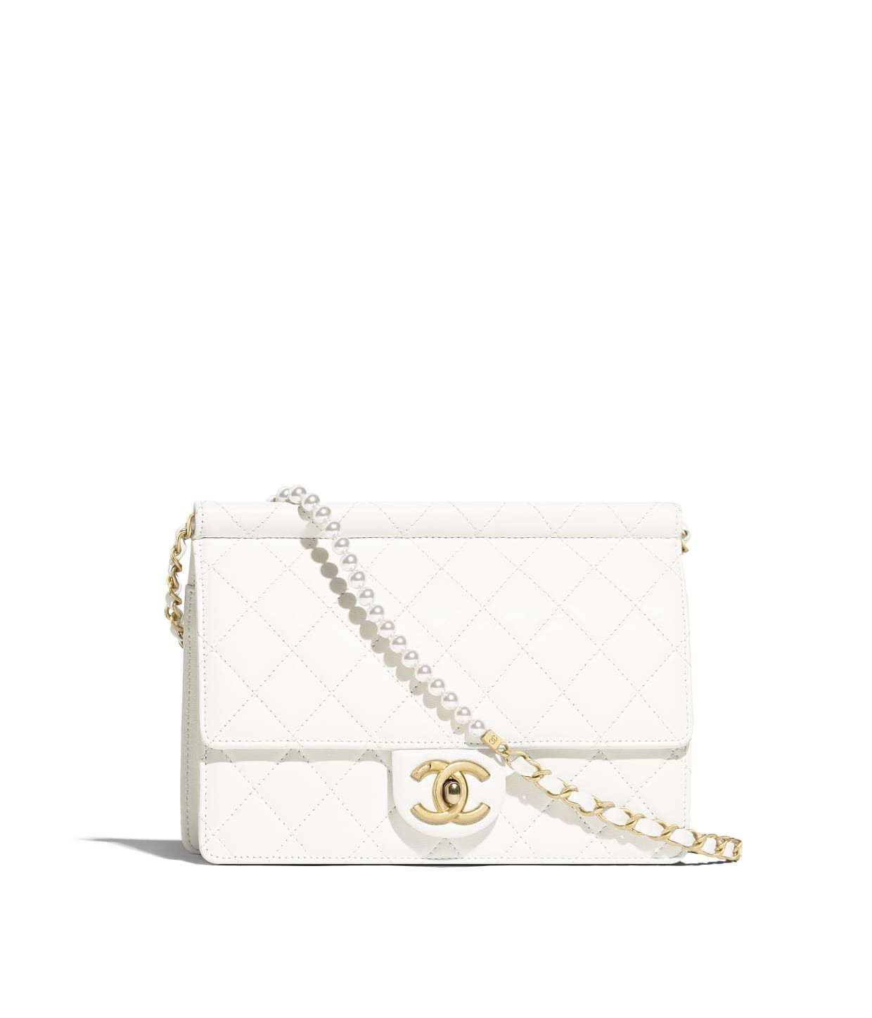Lambskin, Imitation Pearls & Gold-Tone Metal White Flap Bag | CHANEL | Chanel, Inc. (US)