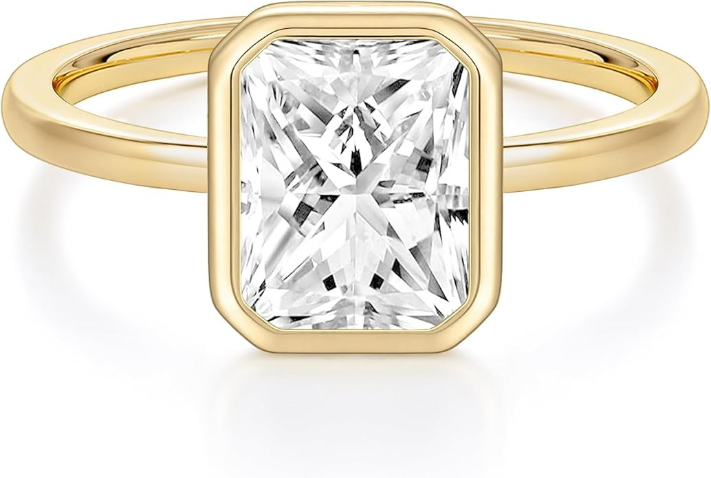 EAMTI 3CT Engagement Rings for Women Radiant Cut CZ Solitaire Promise Wedding Bands Travel Bezel ... | Amazon (US)