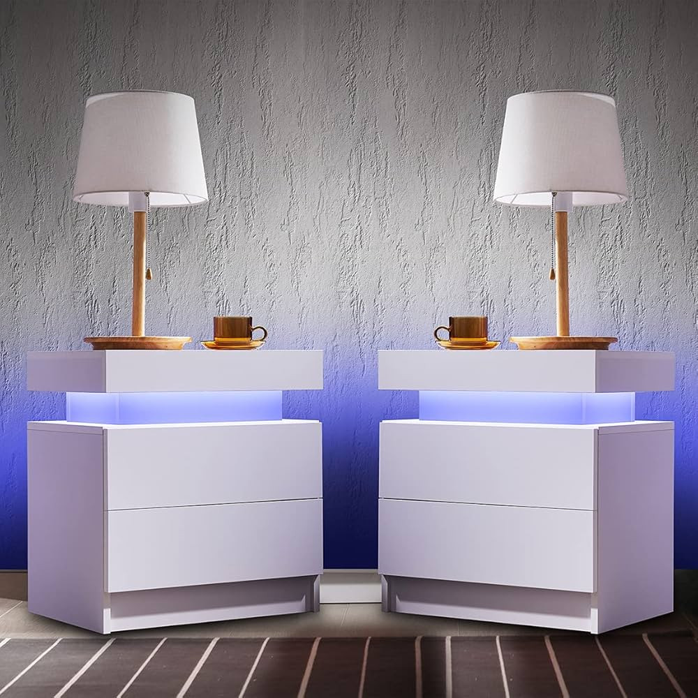 i-aplus Nightstand Set of 2 LED Nightstand with 2 Drawers, Bedside Table with Drawers for Bedroom... | Amazon (US)