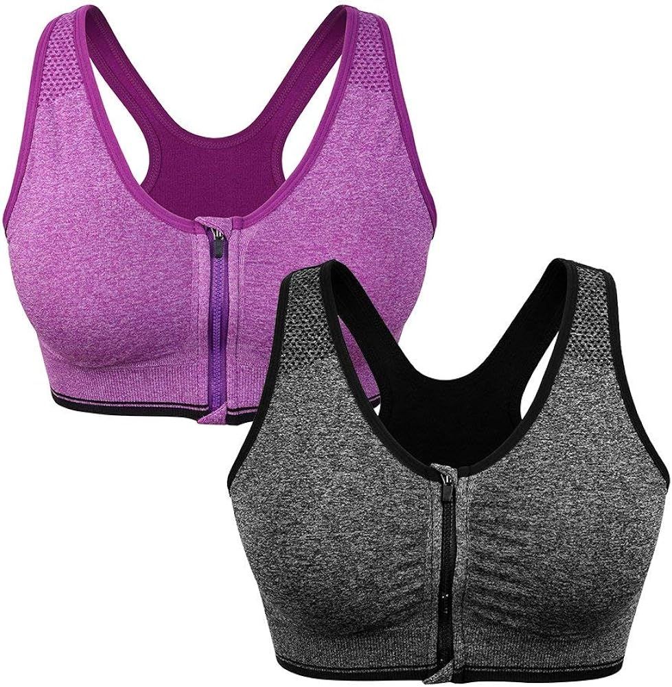 Women's Zip Front Sports Bra Wireless Post-Surgery Bra Active Yoga Sports Bras | Amazon (US)