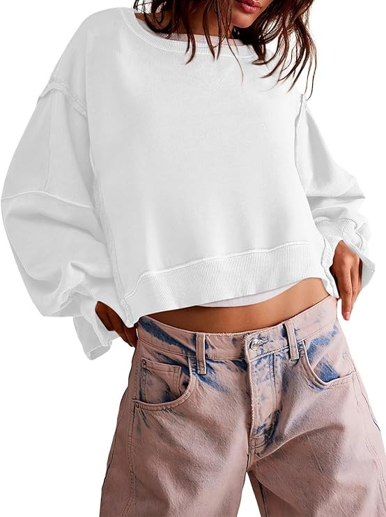 Zwurew Womens Casual Sweatshirt Long Sleeve Tops Crewneck Loose Fit Tee Pullover Crop Tshirt Side... | Amazon (US)
